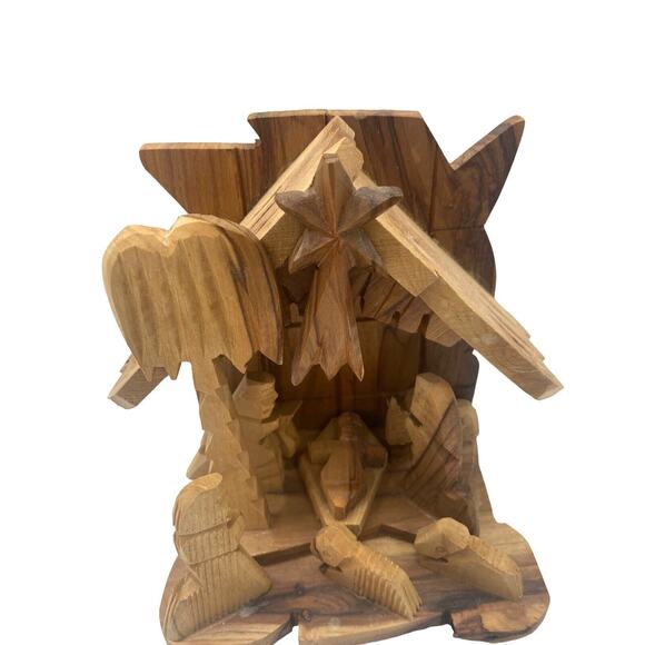 Bethlehem Natural Olive Wood Nativity Scene with Hand Carved Figures - Picture 2 of 12